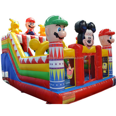 Blower Inflatable Fun City with Mickey and Mario Inflatable Castle Bouncer House Combo Playground Blower Included