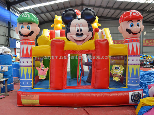 Blower Inflatable Fun City with Mickey and Mario Inflatable Castle Bouncer House Combo Playground Blower Included