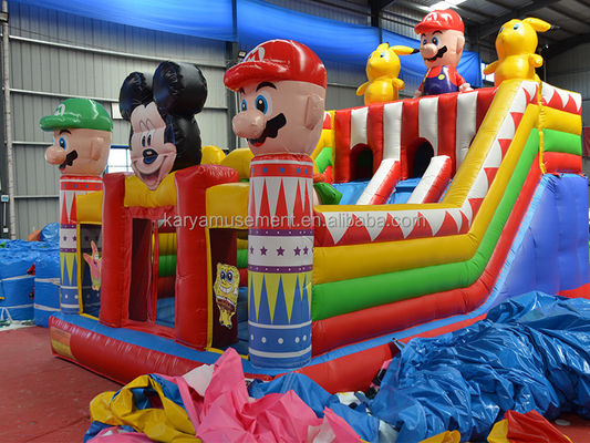 Blower Inflatable Fun City with Mickey and Mario Inflatable Castle Bouncer House Combo Playground Blower Included