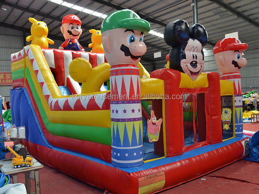 Blower Inflatable Fun City with Mickey and Mario Inflatable Castle Bouncer House Combo Playground Blower Included