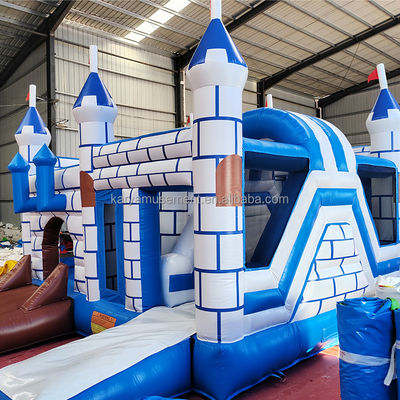Commercial PVC Bouncy Castle Combo with Slide Unisex Blue and White Castle Playground
