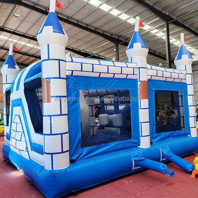 Commercial PVC Bouncy Castle Combo with Slide Unisex Blue and White Castle Playground