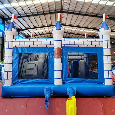 Commercial PVC Bouncy Castle Combo with Slide Unisex Blue and White Castle Playground