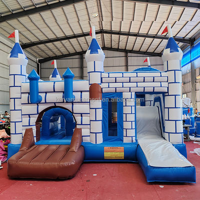 Commercial PVC Bouncy Castle Combo with Slide Unisex Blue and White Castle Playground