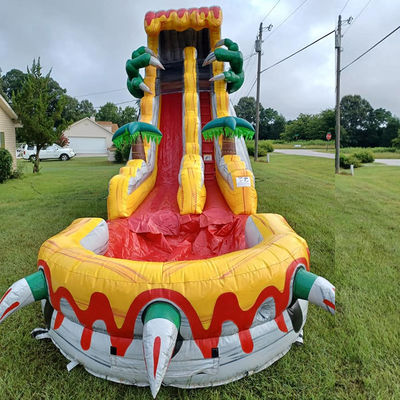 Large Adult Inflatable Slides 36ft Thrilling Jumping Game with Tropical Dinosaur Theme