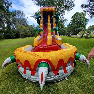 Large Adult Inflatable Slides 36ft Thrilling Jumping Game with Tropical Dinosaur Theme