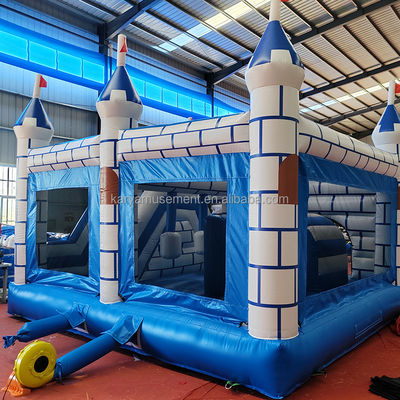 Commercial PVC Bouncy Castle Combo with Slide Unisex Blue and White Castle Playground
