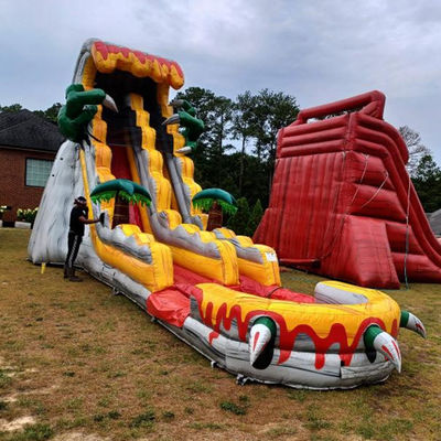 Large Adult Inflatable Slides 36ft Thrilling Jumping Game with Tropical Dinosaur Theme