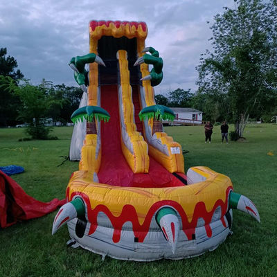 Large Adult Inflatable Slides 36ft Thrilling Jumping Game with Tropical Dinosaur Theme