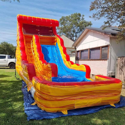 Customized Logo Commercial PVC Water Park Yellow Marble Inflatable Slide with Pool