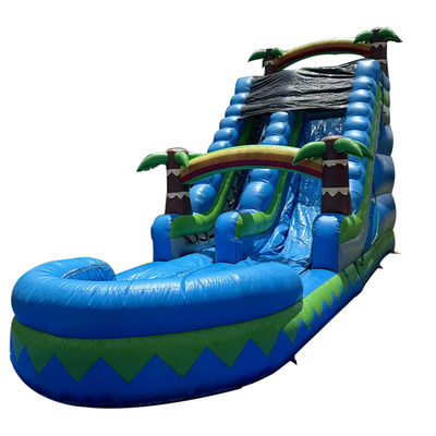CE/EN71/EN14960 Certified 30ft Outdoor Water Park Blue Tropical Palm Tree Water Slide for 5-10 Passengers