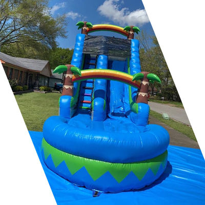 CE/EN71/EN14960 Certified 30ft Outdoor Water Park Blue Tropical Palm Tree Water Slide for 5-10 Passengers
