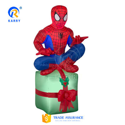 EN14960 Certified Custom Inflatable Spider Man with Christmas Gift Box and Air Blower