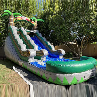 Large Pool Kids Bounce Slide House Party Commercial Tropical Palm Trees Water Slide with Two Slip n Slide