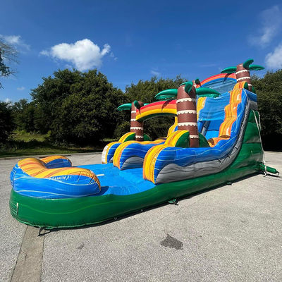 Shipping Made Easy Commercial PVC Tropical Palm Tree Water Slide Inflatable with Pool