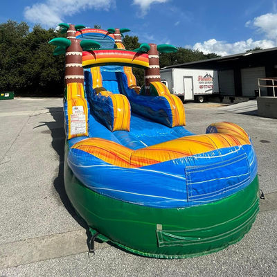 Shipping Made Easy Commercial PVC Tropical Palm Tree Water Slide Inflatable with Pool