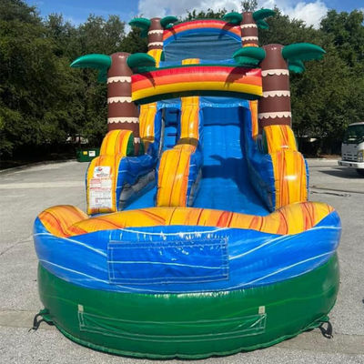 Shipping Made Easy Commercial PVC Tropical Palm Tree Water Slide Inflatable with Pool