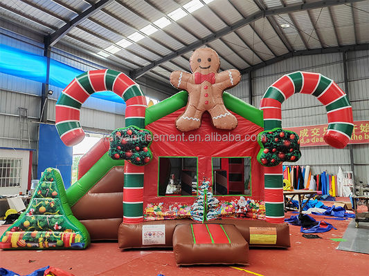Indoor/Outdoor Commercial Inflatable Christmas Bounce House with Double Slides and Blower