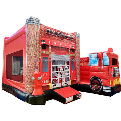 Customizable Red Fire Truck Theme Inflatable Castle Slide for Kids Amusement Park