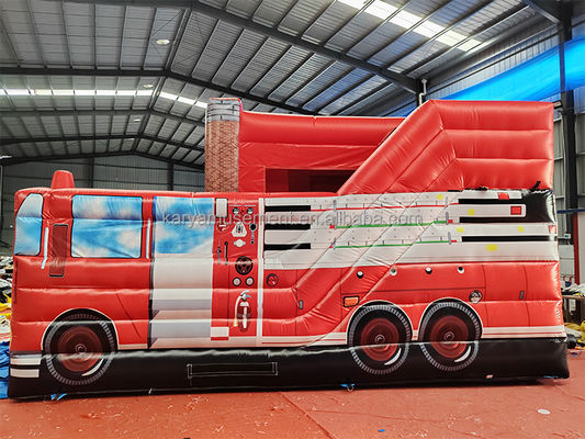 Customizable Red Fire Truck Theme Inflatable Castle Slide for Kids Amusement Park