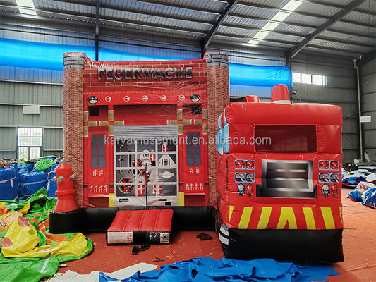 Customizable Red Fire Truck Theme Inflatable Castle Slide for Kids Amusement Park