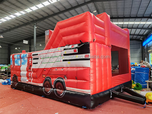 Customizable Red Fire Truck Theme Inflatable Castle Slide for Kids Amusement Park