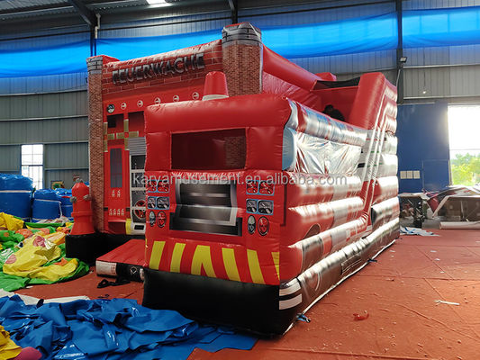 Customizable Red Fire Truck Theme Inflatable Castle Slide for Kids Amusement Park