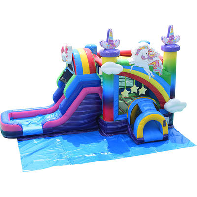 Kids Inflatable Toys Rainbow Unicorn Trampoline Castle Inflatable Bounce House with Slide