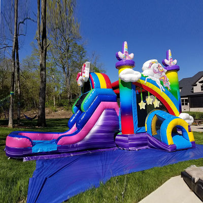 Kids Inflatable Toys Rainbow Unicorn Trampoline Castle Inflatable Bounce House with Slide