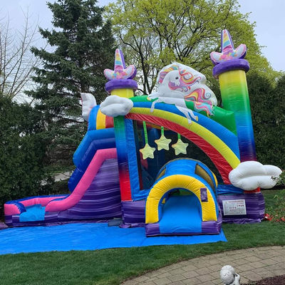 Kids Inflatable Toys Rainbow Unicorn Trampoline Castle Inflatable Bounce House with Slide