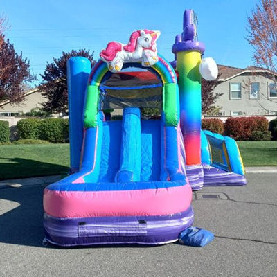 Kids Inflatable Toys Rainbow Unicorn Trampoline Castle Inflatable Bounce House with Slide