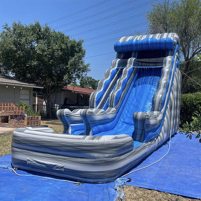 Outdoor Commercial Renting Grey Marble PVC Blue Water Slide with Pool and Bounce Jumping
