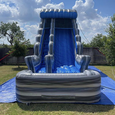 Outdoor Commercial Renting Grey Marble PVC Blue Water Slide with Pool and Bounce Jumping