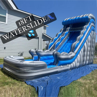 Outdoor Commercial Renting Grey Marble PVC Blue Water Slide with Pool and Bounce Jumping