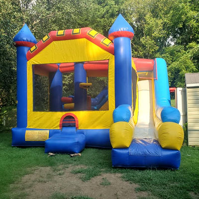 Children's Trampoline Inflatable Bounce House with Slide Obstacle and Splash Pool