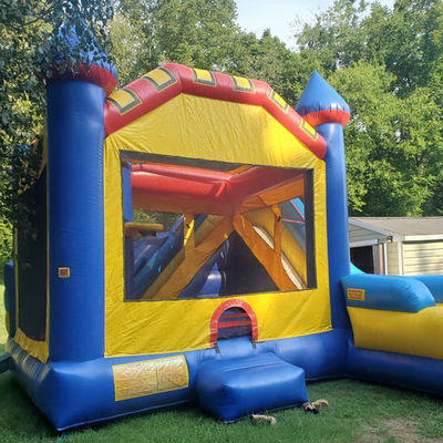 Children's Trampoline Inflatable Bounce House with Slide Obstacle and Splash Pool