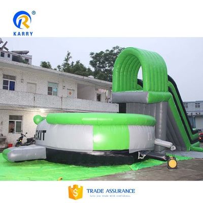 Green Air Slide with Trampoline Style Free Fall Stunt Jump Inflatable Air Bag
