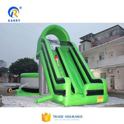 Green Air Slide with Trampoline Style Free Fall Stunt Jump Inflatable Air Bag