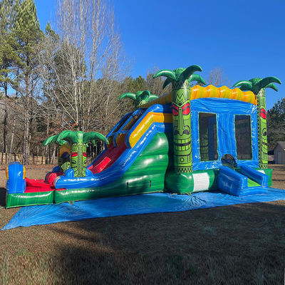 Children's Jumping Trampoline Games Green Inflatable Tiki Huk Castle Combo Slide Pool