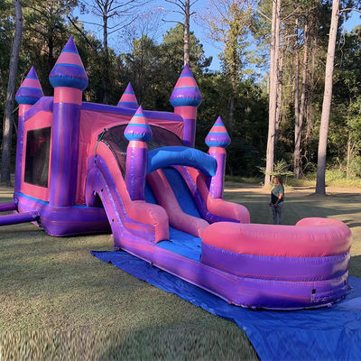 Children's Inflatable Trampoline Party Rentals Pink Princess Castle Combo with Slide Pool and Blower