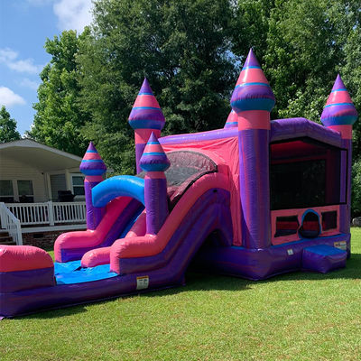 Children's Inflatable Trampoline Party Rentals Pink Princess Castle Combo with Slide Pool and Blower