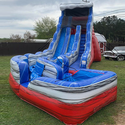 Red and Blue Folding Tail Water Slide Inflatable with Pool Air Slide Customized Logo