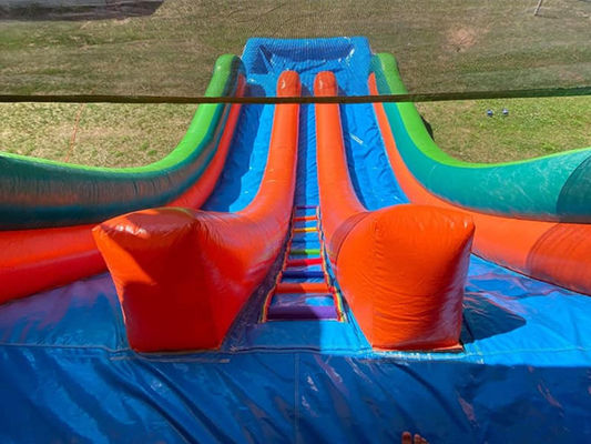 Max Capacity 100-500kg Dual Lane Inflatable Water Park with Pool and Palm Tree Slide