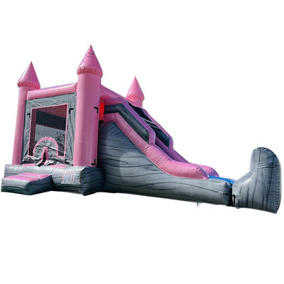 Pink and Gray Children's Castle Inflatable Bounce House Slide Pool Combo Party Rentals