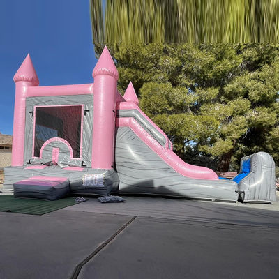 Pink and Gray Children's Castle Inflatable Bounce House Slide Pool Combo Party Rentals