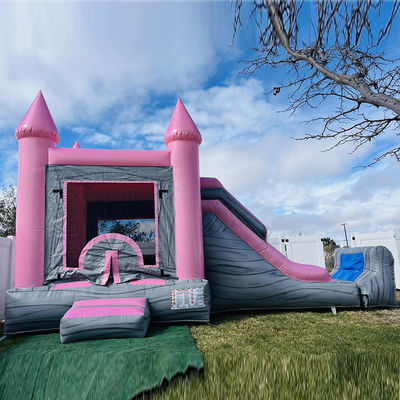 Pink and Gray Children's Castle Inflatable Bounce House Slide Pool Combo Party Rentals