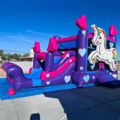 Repair Kits Provided Commercial PVC Rainbow Unicorn Bounce House with Slide and Pool