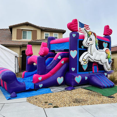 Repair Kits Provided Commercial PVC Rainbow Unicorn Bounce House with Slide and Pool