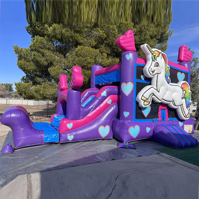 Repair Kits Provided Commercial PVC Rainbow Unicorn Bounce House with Slide and Pool