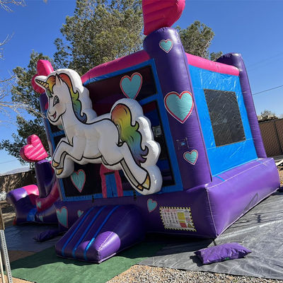 Repair Kits Provided Commercial PVC Rainbow Unicorn Bounce House with Slide and Pool